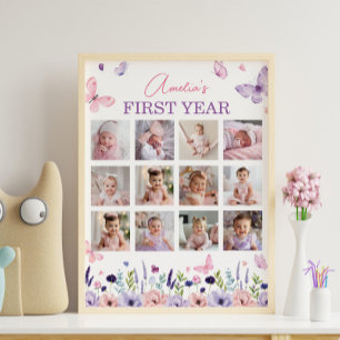 Póster Floral de mariposa Poster de primer año fotográfic