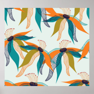 Póster Floral de moda: Escandinavo de mano dibujado.