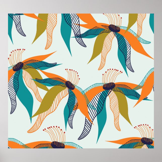 Póster Floral de moda: Escandinavo de mano dibujado. (Frente)