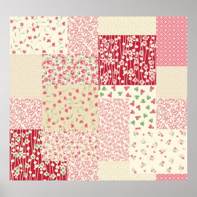 Póster Floral de mosaico: Ornamentos dibujados a mano. (Frente)