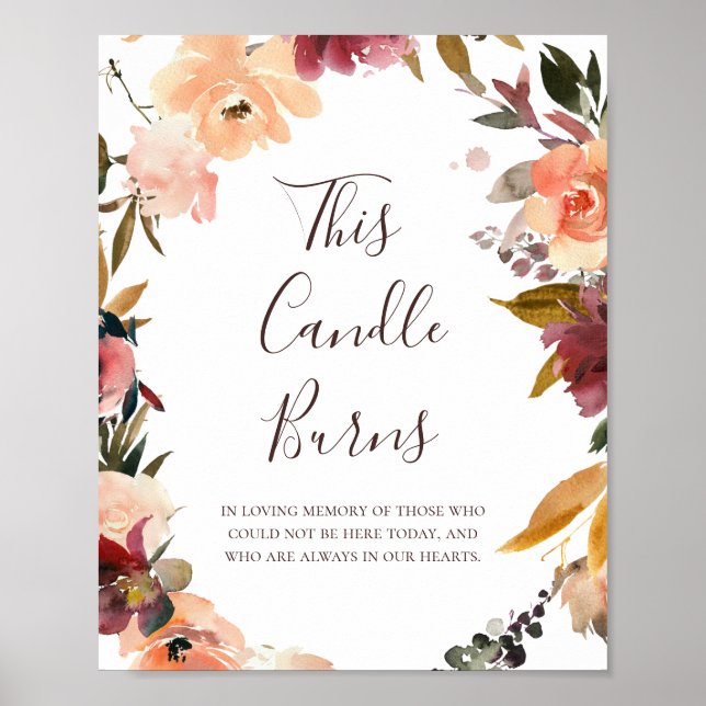 Póster Floral de Naranja borgoñona esta vela quema a Boda (Frente)
