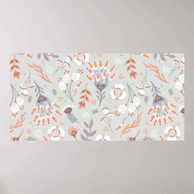 Póster Floral de Naranja gris pastel suave, patrón sin so (Frente)