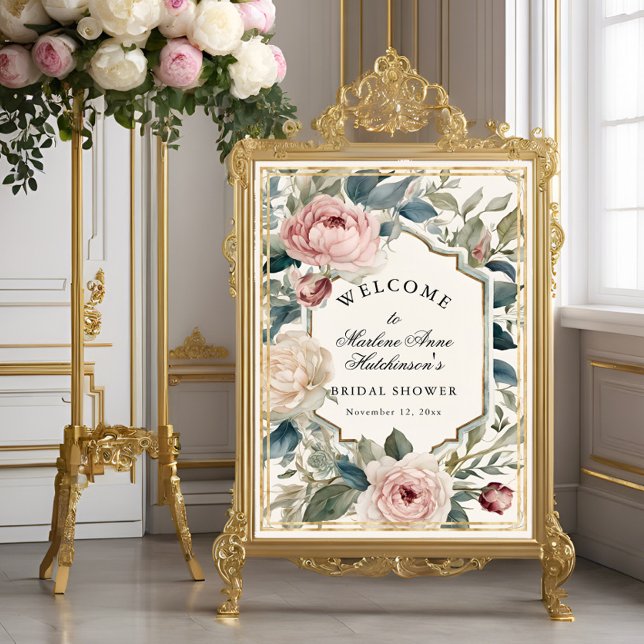 Póster Floral de oro francés elegante Tea Bridal Ducha (Subido por el creador)