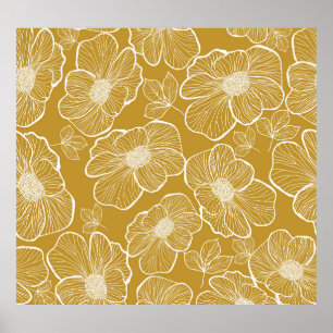 Póster Floral de oro monocromo: Resumen sin problemas