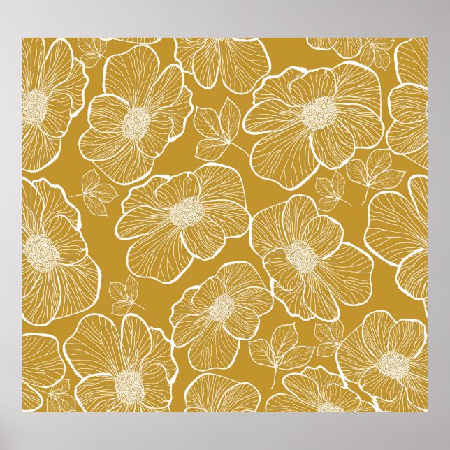 Póster Floral de oro monocromo: Resumen sin problemas (Frente)