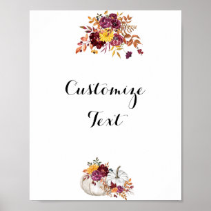 Póster Floral de otoño rústica y calabaza blanca encantad