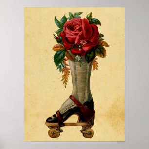 Póster Floral de patinaje de patinaje retro de cosecha