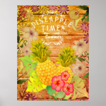 Póster floral de piña y pino