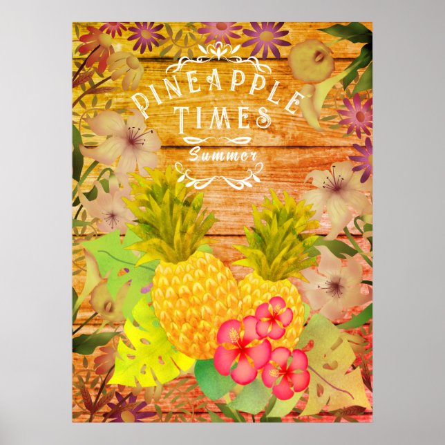 Póster floral de piña y pino (Frente)