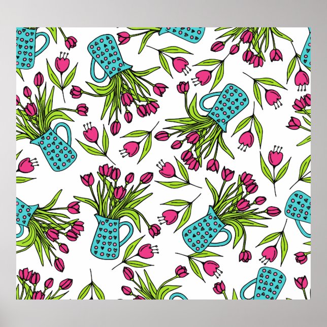 Póster Floral de primavera: boceto de doodle de época. (Frente)