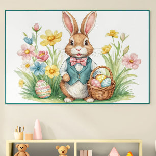 Póster floral de primavera del conejo de Pascua