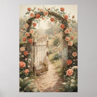 Póster floral de puerta de jardín de cottage cubie