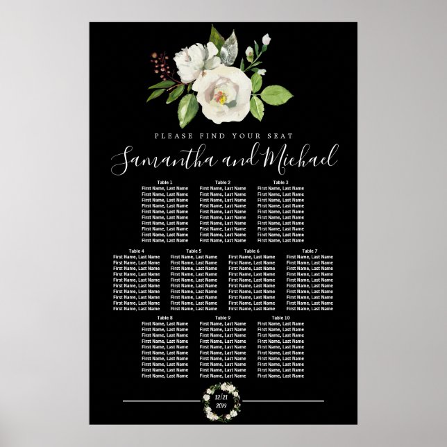 Póster Floral de rosa blanca sobre una tabla de asientos  (Frente)