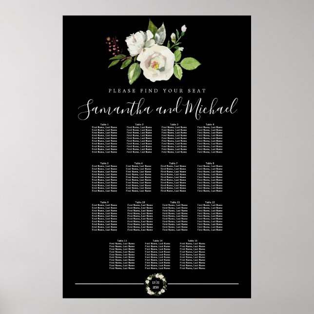 Póster Floral de rosa blanca sobre una tabla de asientos  (Frente)
