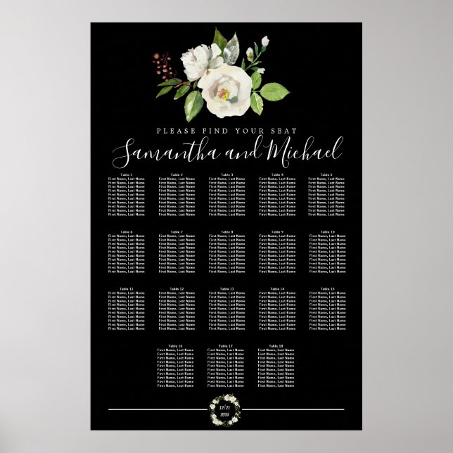 Póster Floral de rosa blanca sobre una tabla de asientos  (Frente)