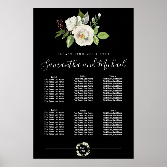 Póster Floral de rosa blanca sobre una tabla de asientos  (Frente)