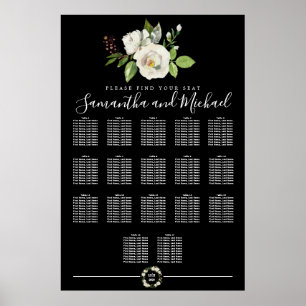 Póster Floral de rosa blanca sobre una tabla de asientos