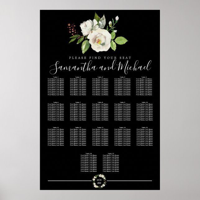 Póster Floral de rosa blanca sobre una tabla de asientos  (Frente)