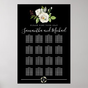 Póster Floral de rosa blanca sobre una tabla de asientos