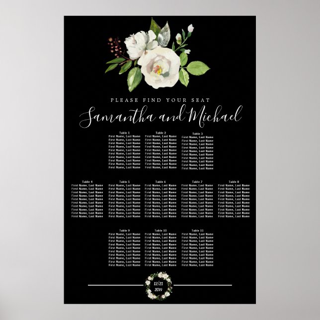 Póster Floral de rosa blanca sobre una tabla de asientos  (Frente)