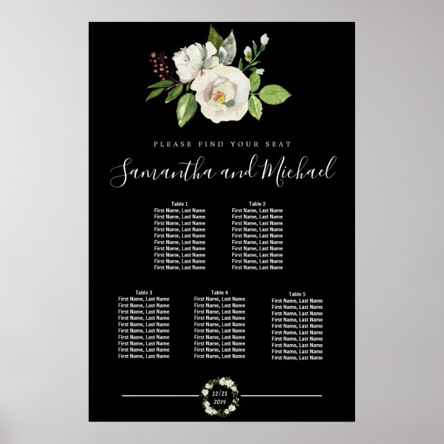 Póster Floral de rosa blanca sobre una tabla de asientos  (Frente)
