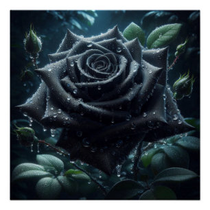 Póster Floral de Rosa negro
