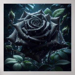 Póster Floral de Rosa negro