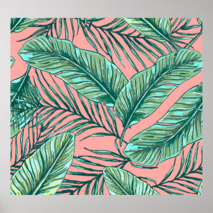 Póster Floral de selva tropical: patrón de hojas de palme