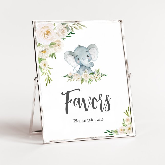 Póster Floral de verde Elefante Blanco Baby Shower Favori (A Little Peanut is on the Way Baby Shower Favors Sign)