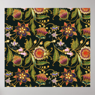 Póster Floral decorativa: Púrpura dorado acrílico.