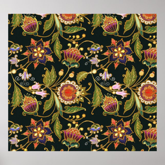 Póster Floral decorativa: Púrpura dorado acrílico. (Frente)