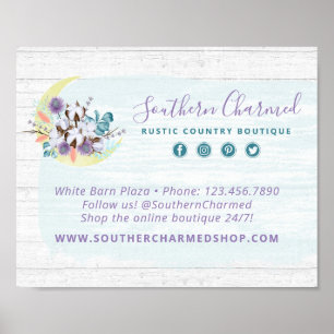 Póster Floral del sur Algodón Luna y madera rústica Campo