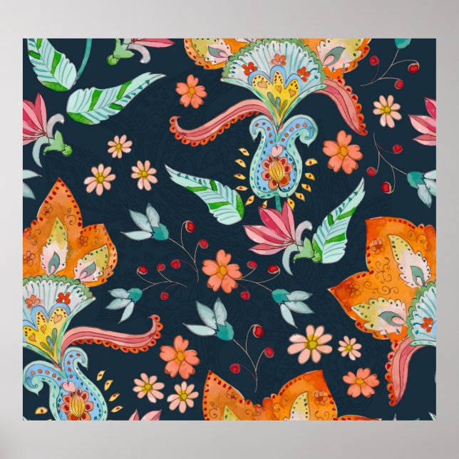 Póster Floral Delight: Textura de flores acuáticas (Frente)
