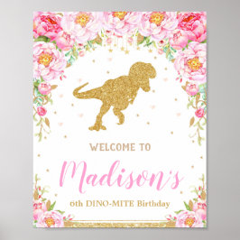 Póster Floral Dinosaurio Bienvenida Cumpleaños Banner de 