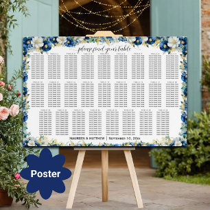 Póster Floral dorada azul turquesa 26 mesas asientos Boda