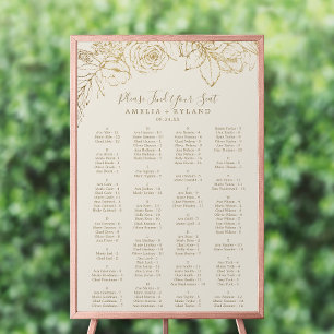 Póster Floral dorada Gráfico de asientos alfabéticos cr
