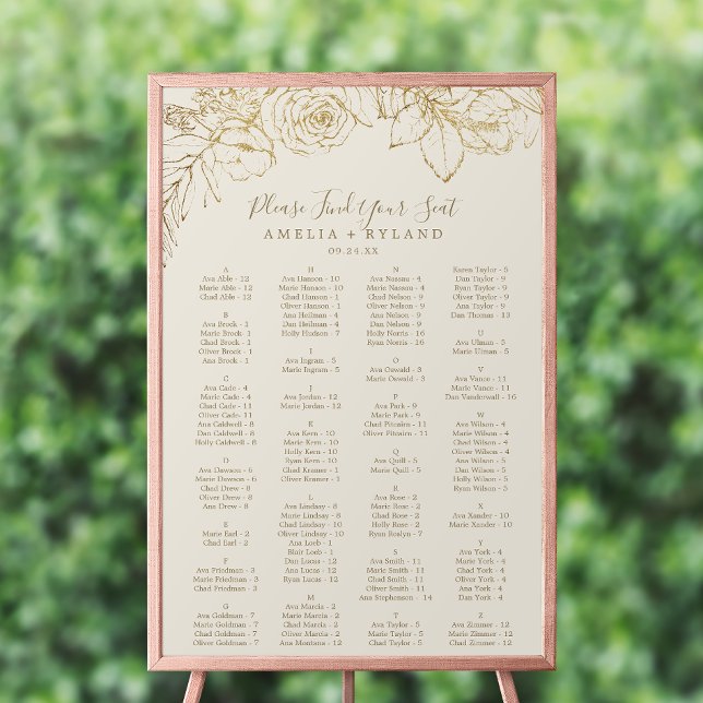 Póster Floral dorada | Gráfico de asientos alfabéticos cr (Subido por el creador)