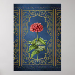 Póster Floral dorada y azul