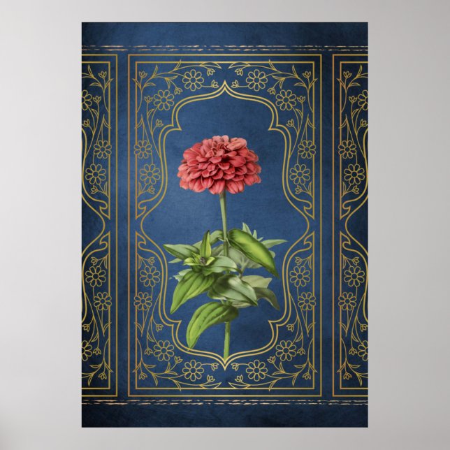 Póster Floral dorada y azul (Frente)