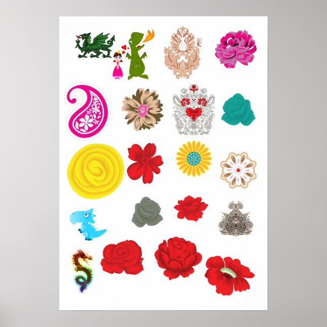 Póster Floral Dragon Poster | Vintage Wall Art Print (Frente)