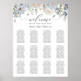 Póster Floral Dusty Blue Elegant Wedding Chart