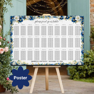 Póster Floral Dusty Blue Gold 30 Tablas Asientos Boda