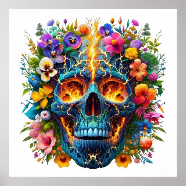 Póster Floral Electric Skull (Frente)
