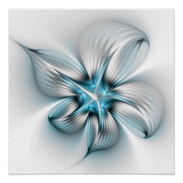 Póster Floral Elegance Modern Abstract Blue Fractal Art