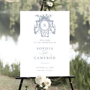 Póster Floral elegante Rosas franceses Escudo signo de bi