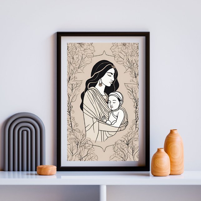Póster Floral Embrace Mother and Baby Line Art Print (Subido por el creador)