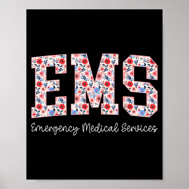 Póster Floral Ems Emergency Medical Services Emt Wildflow (Frente)