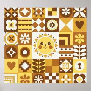 Póster Floral escandinava: Tarjeta de cosecha abstracta.