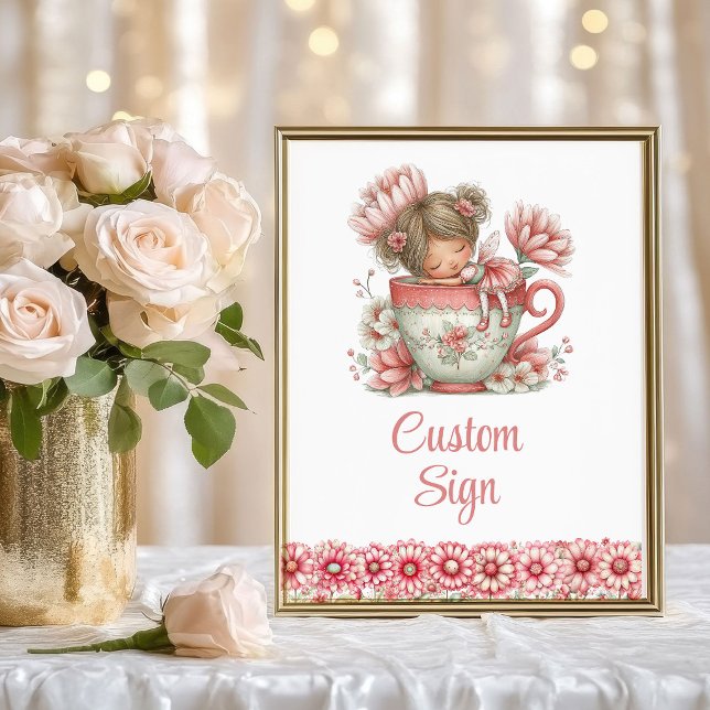 Póster Floral Fairy Girl Blush Pastel Birthday Custom Sig (Floral Fairy Girl Blush Pastel Birthday Custom Sign)