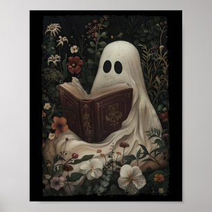 Póster Floral Fantasma libro de lectura Halloween disstum